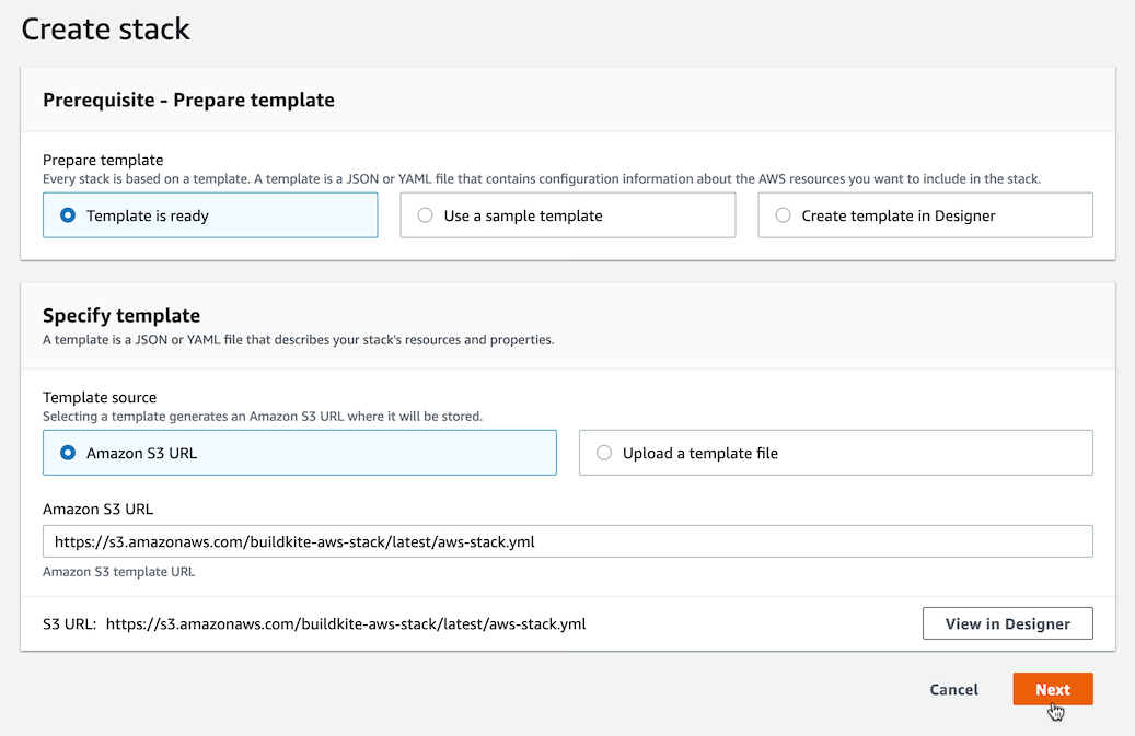 AWS Select Template Screen