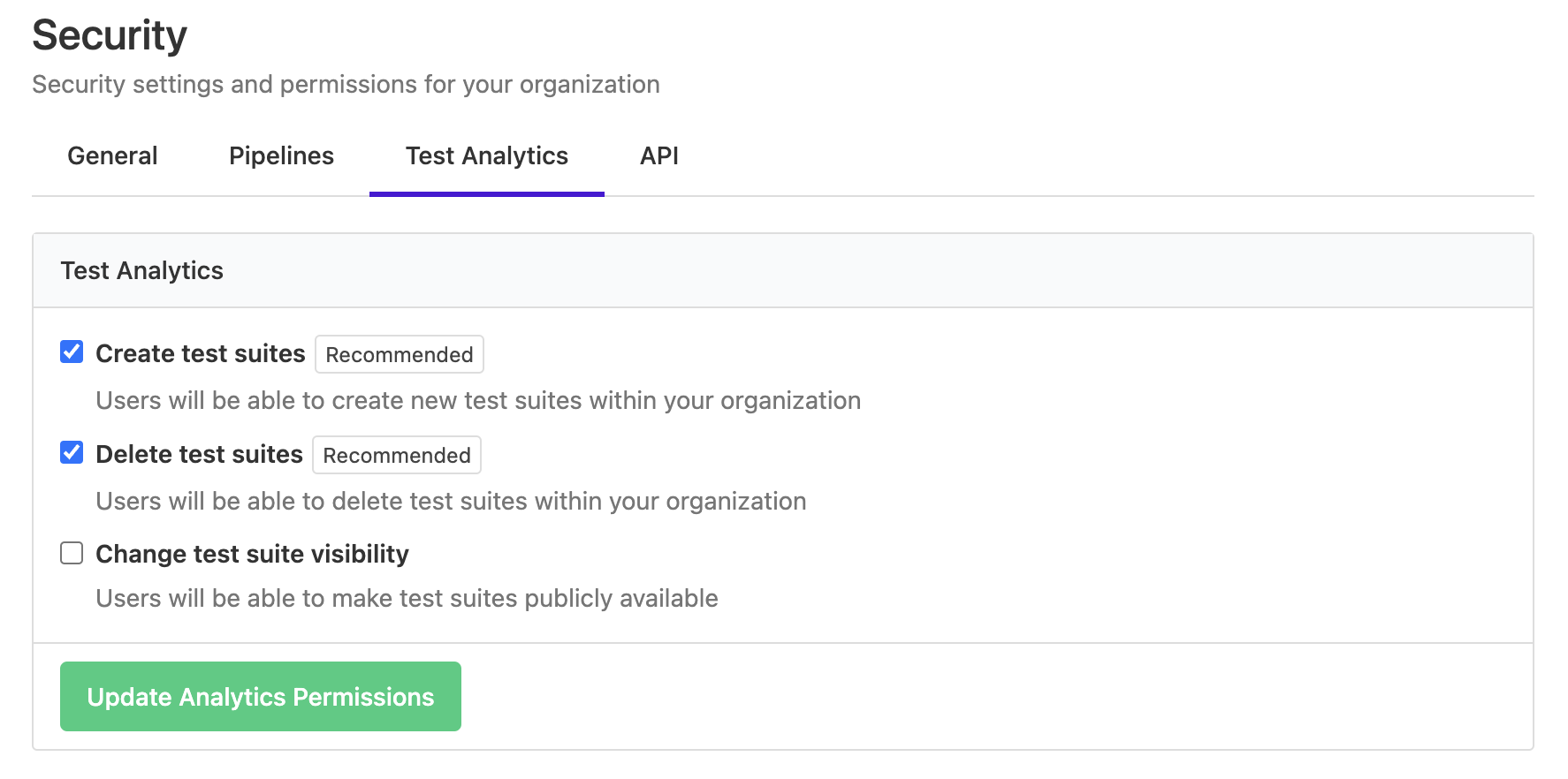 Public test suite settings